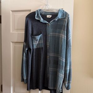 Anthropologie Teal and Charcoal Button Down Shirt